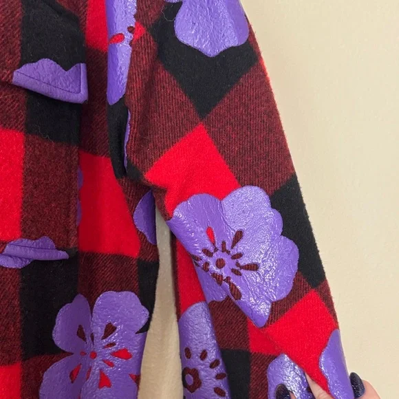 Moschino Couture ! Milano Red and Black Plaid Jacket W/Purple Floral Design XL - Picture 5 of 16